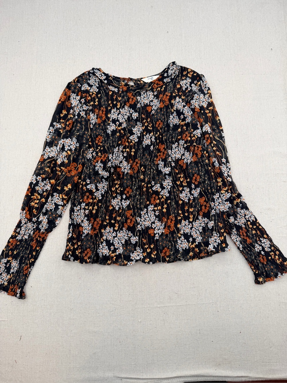 Terra & Sky Black Floral Long-Sleeve Peasant Top